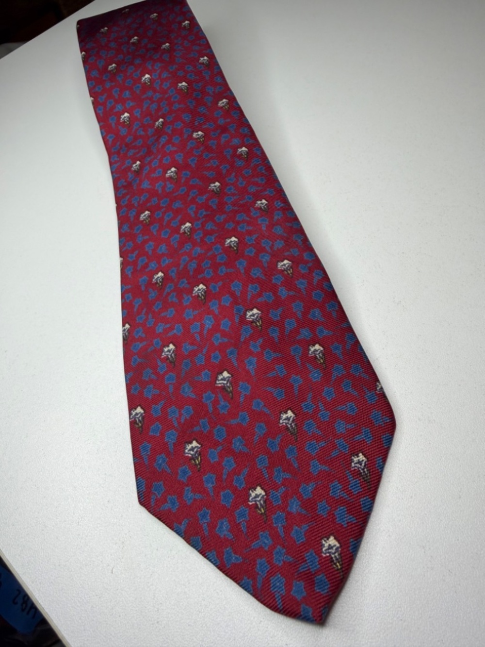 VTG Silk Ted Lapidus PARIS Neck Tie Red Solid Blue Pattern & White 59" L / 3" W